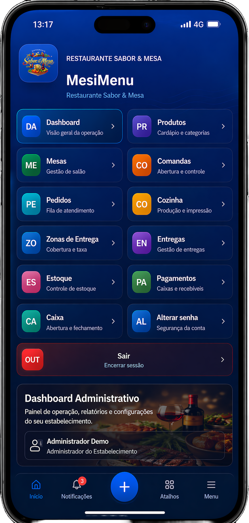 Cardápio digital do MesiMenu no celular