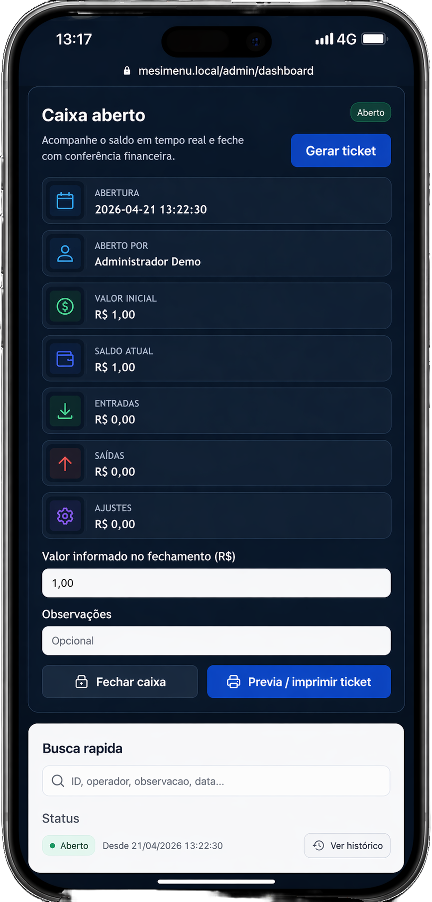 Fluxo de pagamentos do MesiMenu