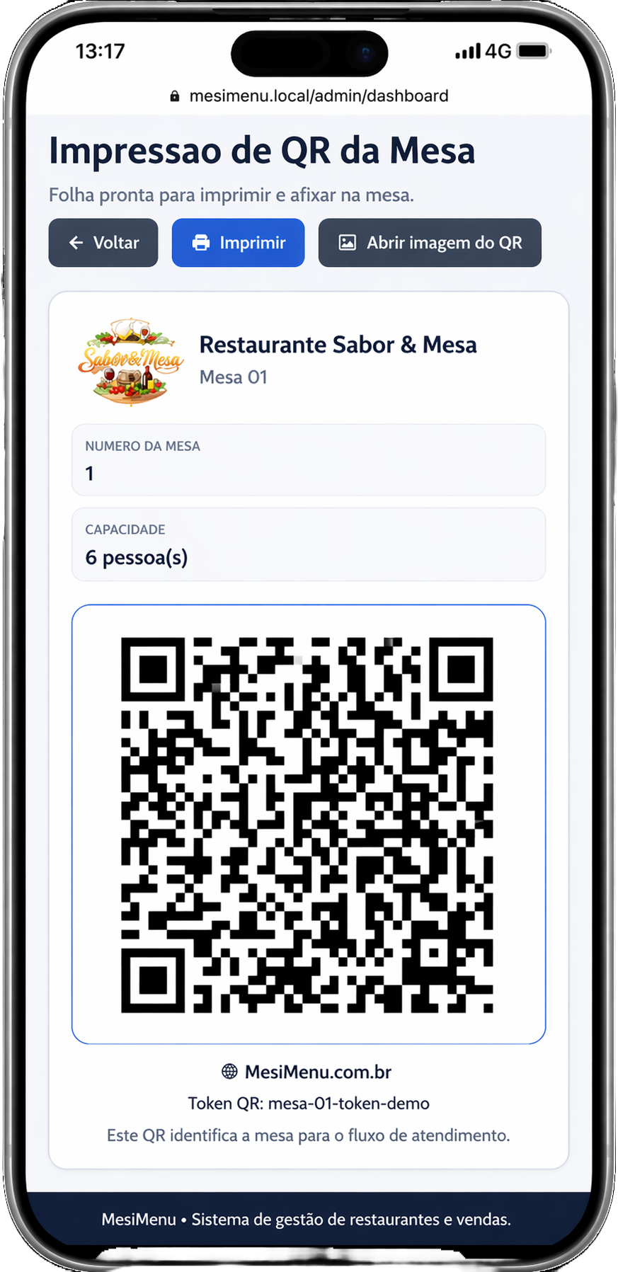 Acesso por QR Code no celular com o MesiMenu